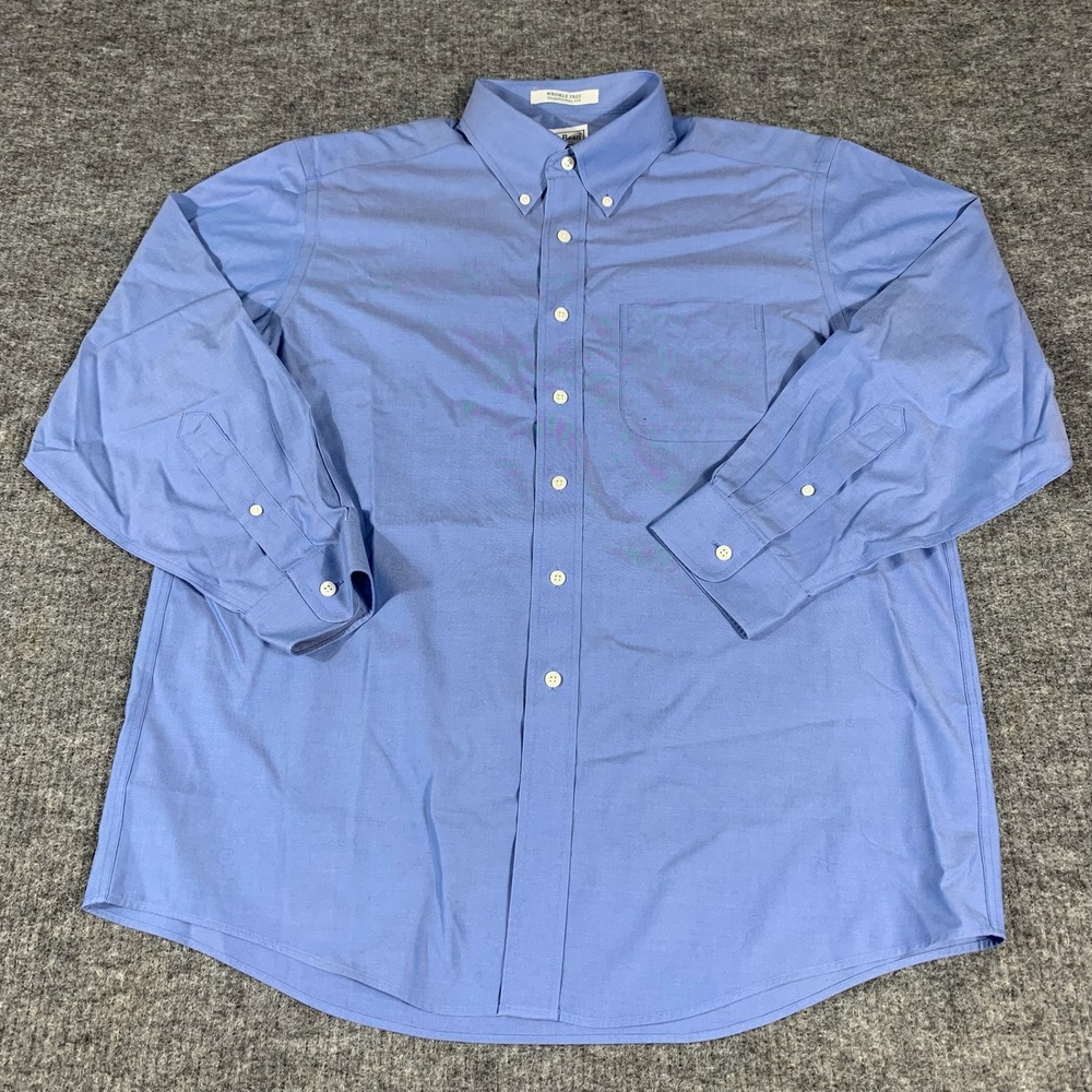 LL Bean Shirt Mens 16 32 Large Blue Wrinkle Free Traditional Fit Button Down